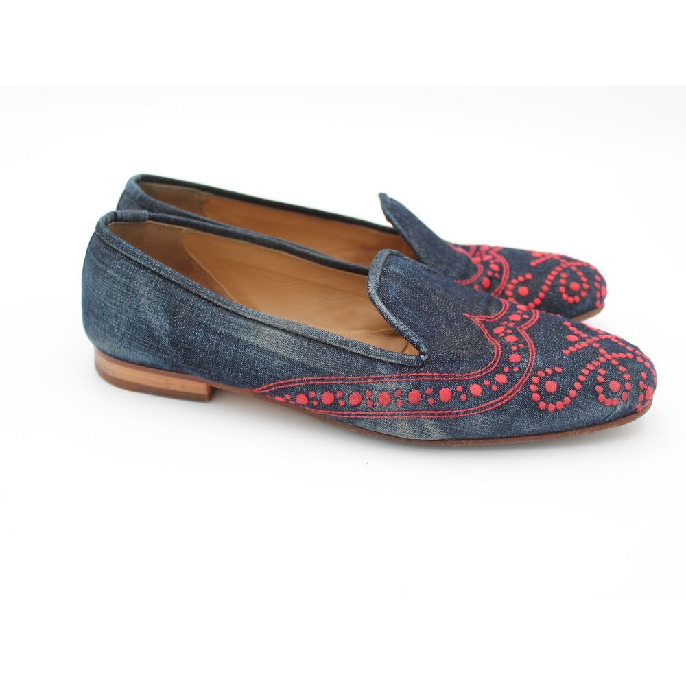 Stubbs & Wootton Loafer Mens Size 10.5 Blue Denim Slip On Slipper Shoe Preppy